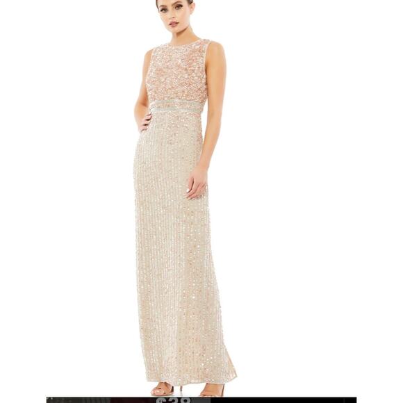 Mac Dugal Size 14 style 93603 SEQUINED HIGH NECK SLEEVELESS COLUMN GOWN GLAM - Picture 1 of 10